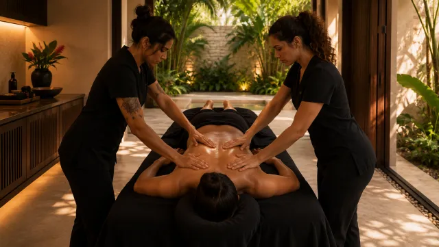 Masaje a cuatro manos Ohara Spa: dos terapeutas trabajando en sincronía sobre una persona
